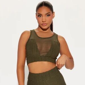 Olive Green Mesh Panel Sports Bra NEW 🏷️